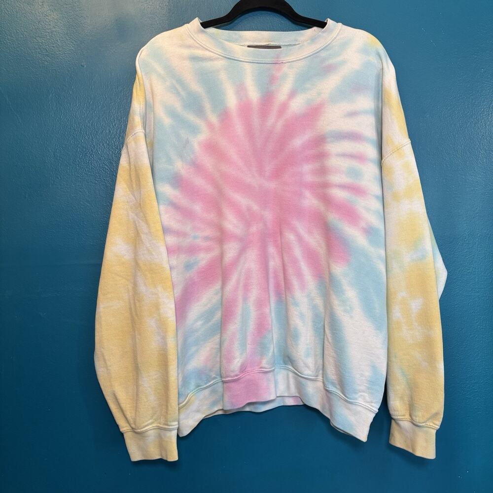 CARMAR Women’s Long Sleeve Oversized Tie Dye Sweatshirt Medium Blue Red Yellow